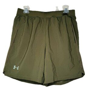 Under Armour Fitted Mens Large Green Running Shorts with Liner Drawstring Pull O